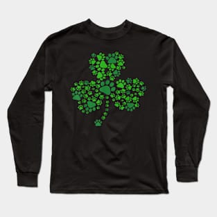 Dog Paw Irish Lucky Green Shamrock Clover St Patrick's Day Long Sleeve T-Shirt